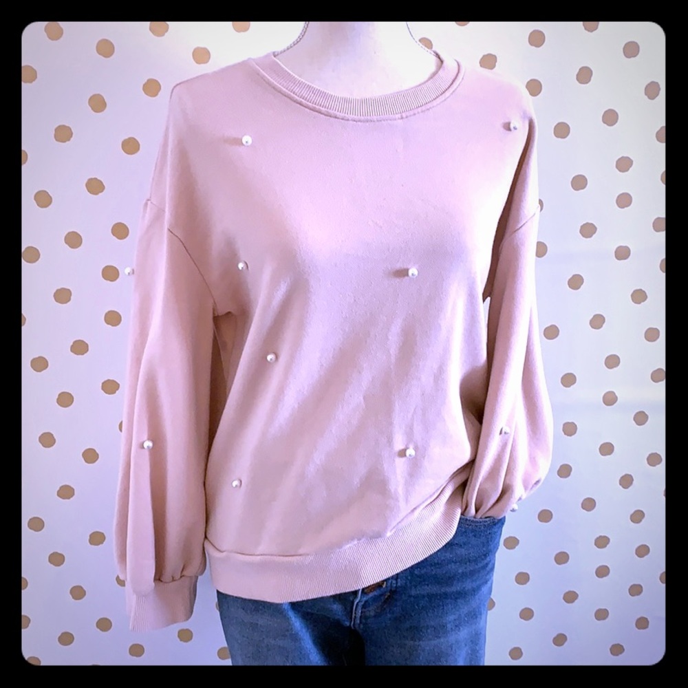 Zara Trafaluc Pink with Pearls Sweater. Size S